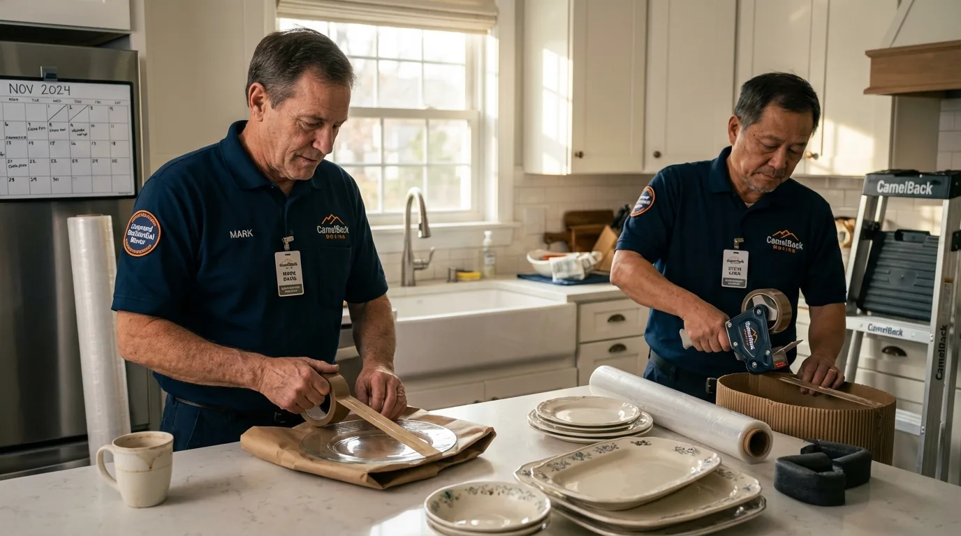 Professional crew packing kitchen dishware in Beulah, ND